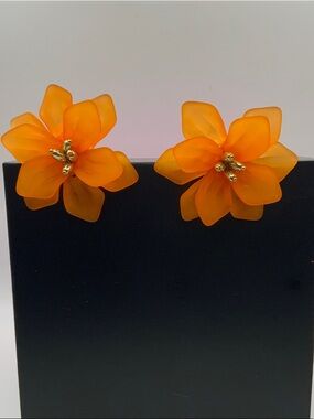 Vibrant Orange Floral Earrings with Gold Accents - Women jewelry